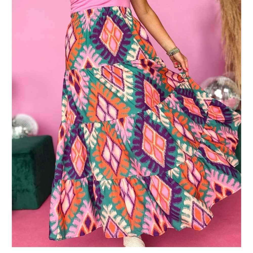 SSYS The Sadie Skirt In Pink Ikat Print - Picture 3 of 4